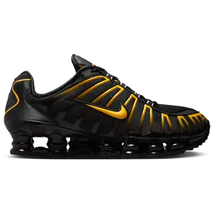 NIKE Men's Shox TL Chunky Sneaker in Black University Gold with Bubble Sole, Sporty Chic Athletic Walking Shoe