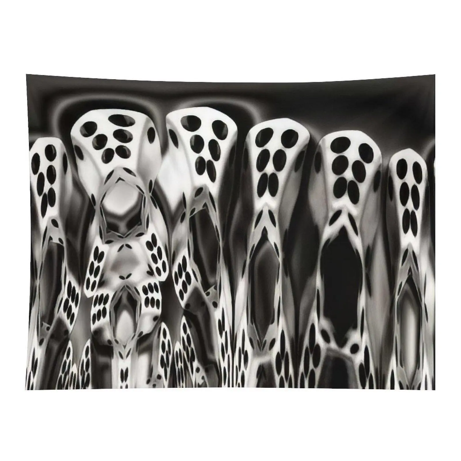 Rectangular Multicolor Print Black White Distorted Dice Optical Illusion Wall Tapestry, Abstract Surreal Geometric Pattern, Indoor Bedroom Decor for Modern Cool Style Spaces, Indoors