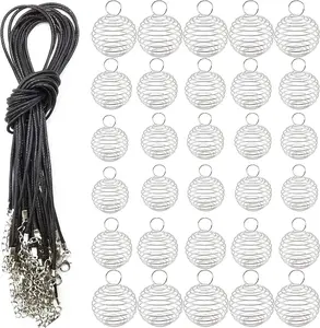 60 Pcs Spiral Bead Cages Pendants with Chains,4 Sizes Silver Plated Spiral Stone Holder Necklace Cage Pendants for Necklaces Jewelry Making,DIY Hand Tools Kits