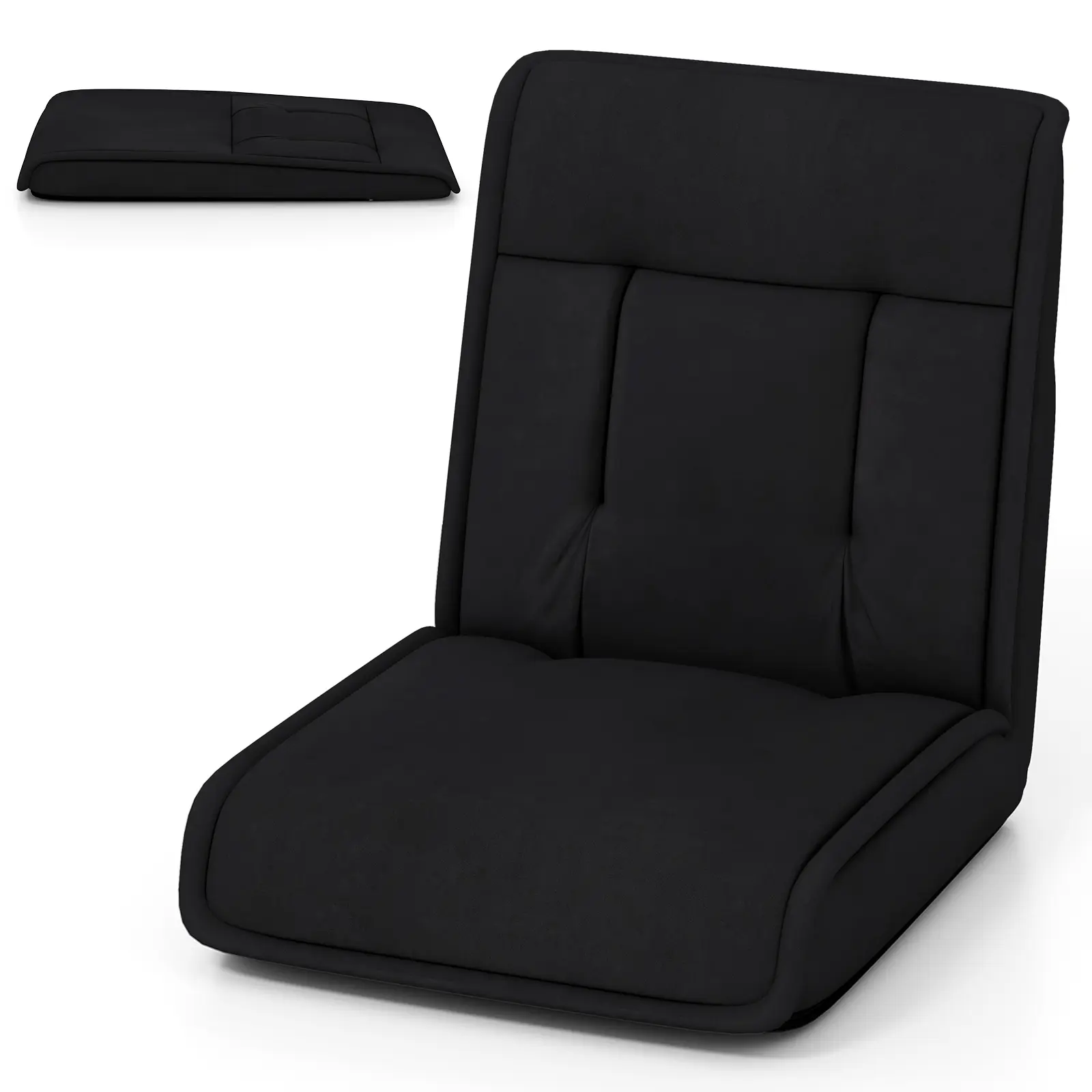 COSTWAY - Folding Floor Chair Convertible Lazy Chair with 14-Poistion Adjustable Backrest-Black