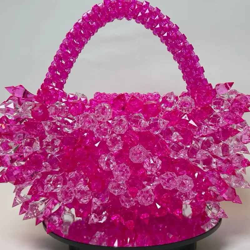 Aurora Woman's Spiky Beaded Handbag, clear white Color, Ideal for every Outfits and Special Events. woman handbag.