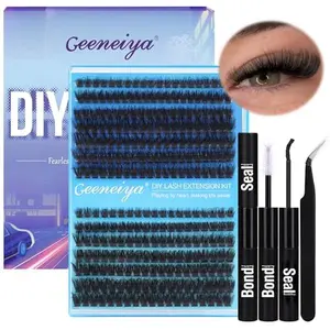 Geeneiya Fluffy Lashes Extension Kit DIY Lash Clusters Kit D Curl Eyelash Extension Kit with Lash Bond and Seal Lash Glue, Lash Applicator for Beginners (80D+100D,10-18MM, 280Pcs)