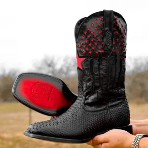 Matte Black Python Leather Boots