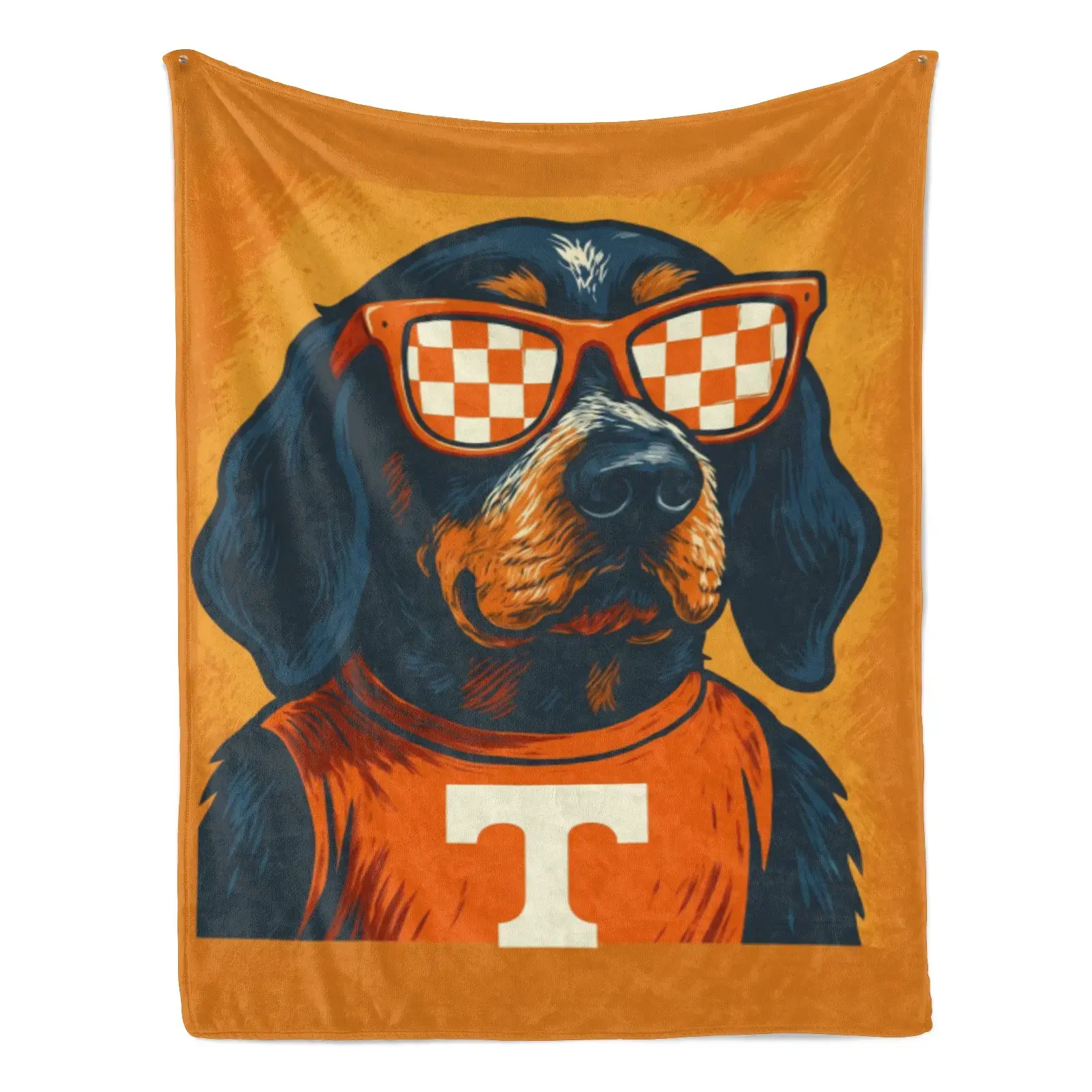 Tennessee Smokey Mascot Flannel Throw Blanket - Go Vols Checkered Sunglasses Design, Orange College Sports Logo Team Print, Watch Party Dorm Couch Decor, College Fan Gift for Alumni, College Sports Logo Blankets