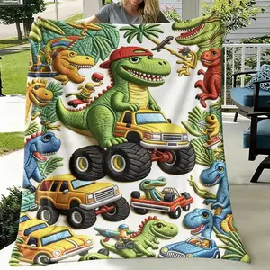 1pc Soft Flannel Dinosaur Truck Blanket, Perfect for Travel and Home Decor, Durable Design, Ideal Gift for Kids and Adults