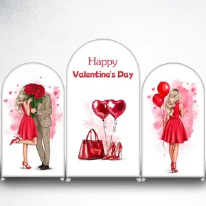 Couple with Red Roses Arch Backdrop Cover for Valentine's Day and Wedding