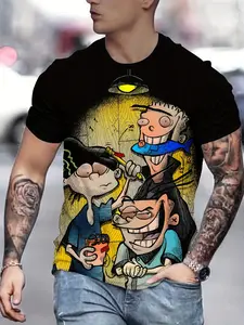 Men's Novelty 3D Digital Print T-Shirt - Humorous Cartoon Graphic Tee with "NOVELTY" Text, Round Neck Short Sleeve, Machine Washable Casual Shirt for Casual Attire, Leisure Clothing, Playful Design, Comfortable Fit