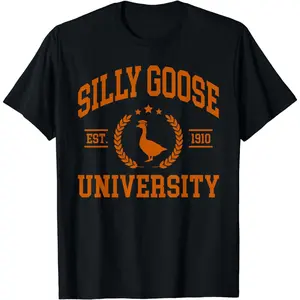 Cotton Short Sleeve Silly Goose University Funny Goose On The Loose Funny Saying T-Shirt For Men Women.
