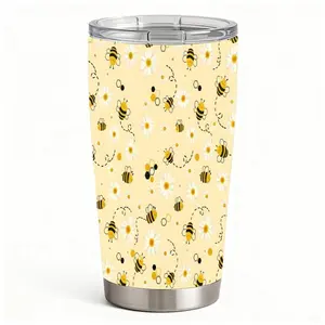 20oz Cute Bumble Bee and Daisy Pattern Stainless Steel Tumbler， Tumbler with Lid Double Wall Vacuum Insulated Travel Mug