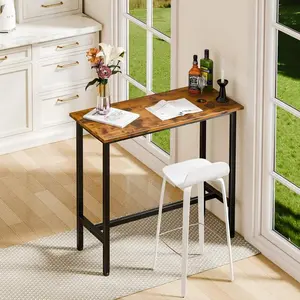 Bar Table, Counter Bar Height Pub Table, Rectangular High Top Coffee Table, Narrow Long Kitchen & Dining Counter Tables With Sturdy Metal Frame