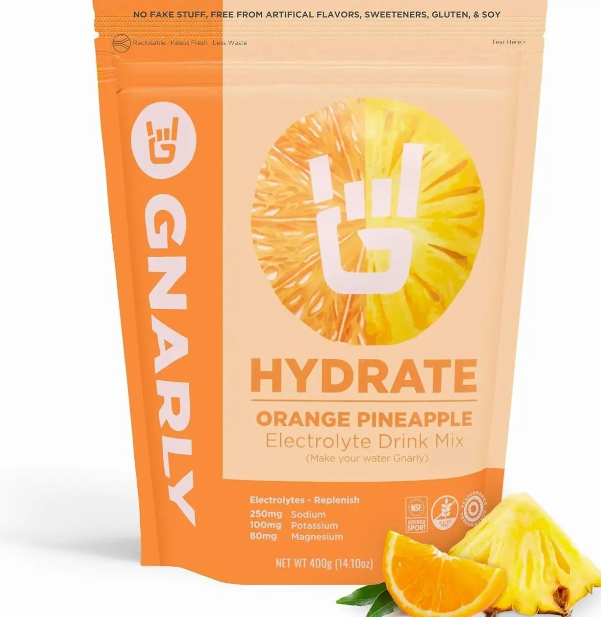 Gnarly Nutrition Hydrate Electrolyte Powder – Orange Pineapple Exercise Hydration Drink Mix – NSF Sport Certified – Electrolyte Solution, Performance & Recovery – Orange Pineapple, 14.10 oz