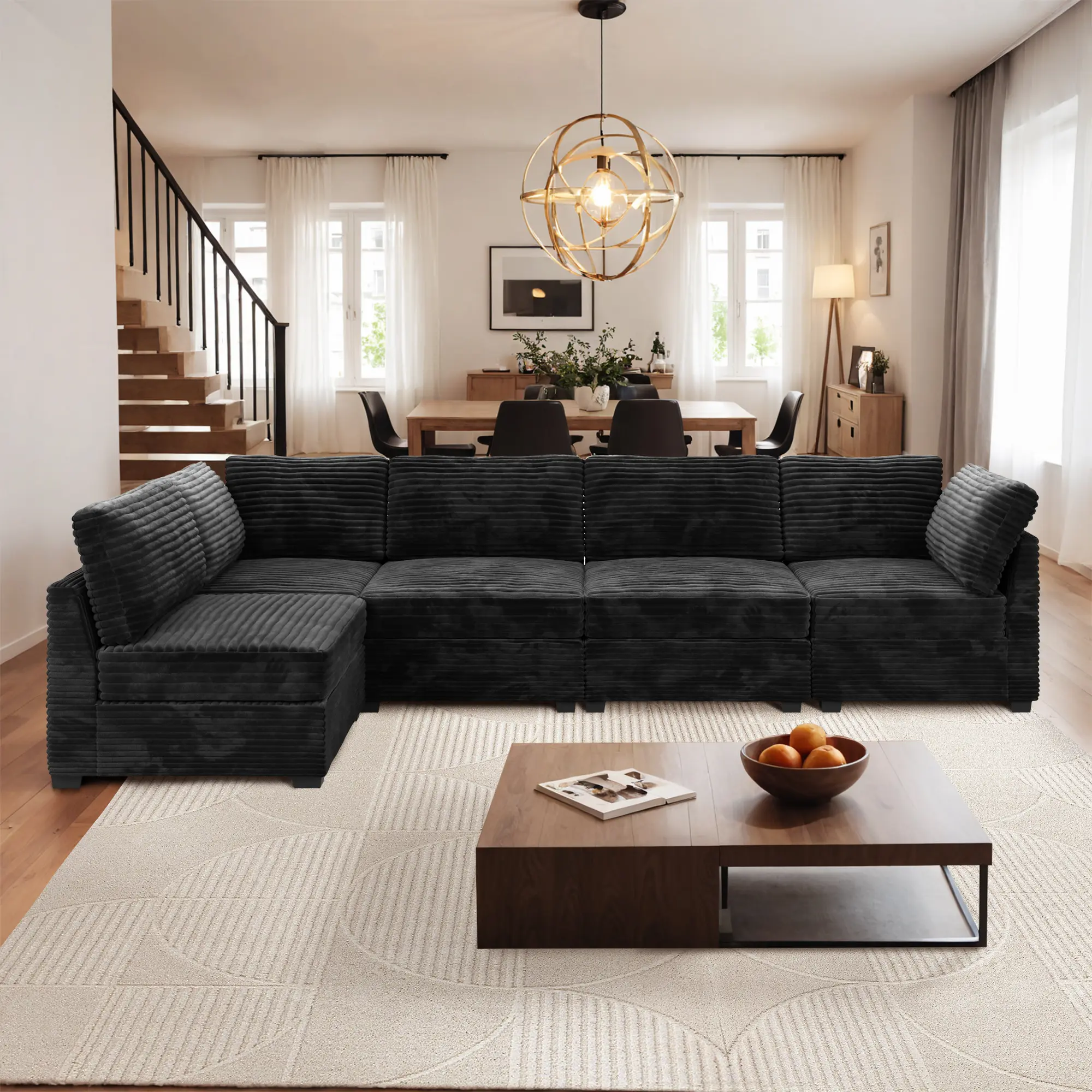 5 Pieces L-Shaped Sofa