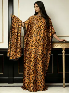 2026 New Women's 2 Piece Leopard Print Kaftan Maxi Dress with Matching Scarf, Silky Loose Pleated Robe, Plus Size Friendly, Beach Cover Up, Vacation Resort & Party Evening Wear, Outfits