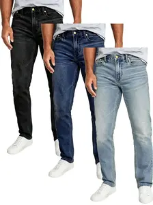 Men’s stretch slim straight jeans, 3-pack; classic five-pocket design; premium denim fabric; stretchy and breathable, slimming fit; versatile straight cut for all seasons. fathersdaygift
