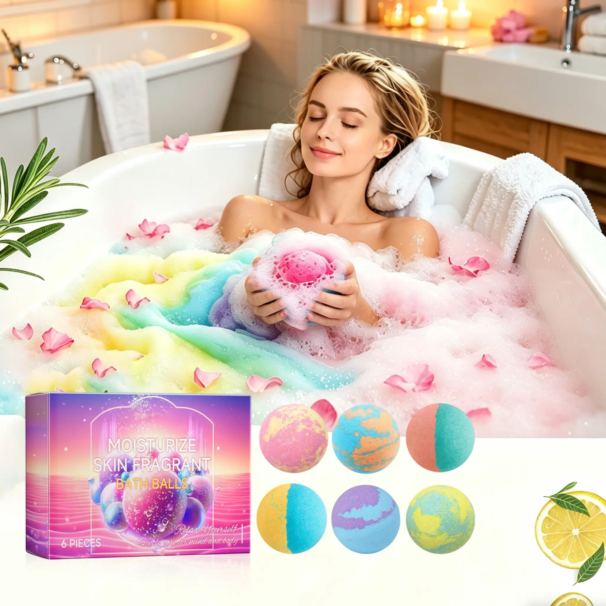 Lavender Bath Bomb Gift Set, Hydrating Body Care with a Soothing Plant Aroma, Relaxing Bubble Bath, Perfect Gift for Women, Cleansing, Plants