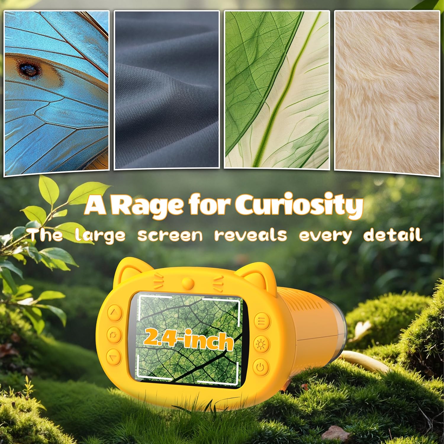 Kids Handheld Digital Microscope & Magnifying Glass, 2.4" Screen 50-1000X Zoom Portable Microscope with 8 LED Lights, Rechargeable Photo Video Nature Exploration Toy, Educational Science Gift for Boys Girls Ages 3-12