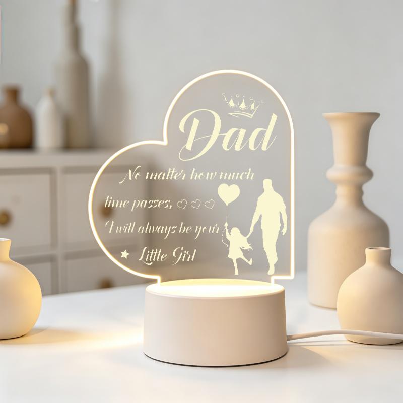 2D Flat Heart-Shaped Acrylic LED Night Light - Engraved with Daughter's Quote Table Lamp, Decorative Lighting for Dad, LED Lights Bedroom Bedside Ornament, Sentimental Gift for Father's Day Christmas 2D Flat Heart-Shaped Acrylic LED Night Light - Engraved with Daughter's Quote Table Lamp, Decorative Lighting for Dad, LED Lights Bedroom Bedside Ornament, Sentimental Gift for Father's Day Christmas