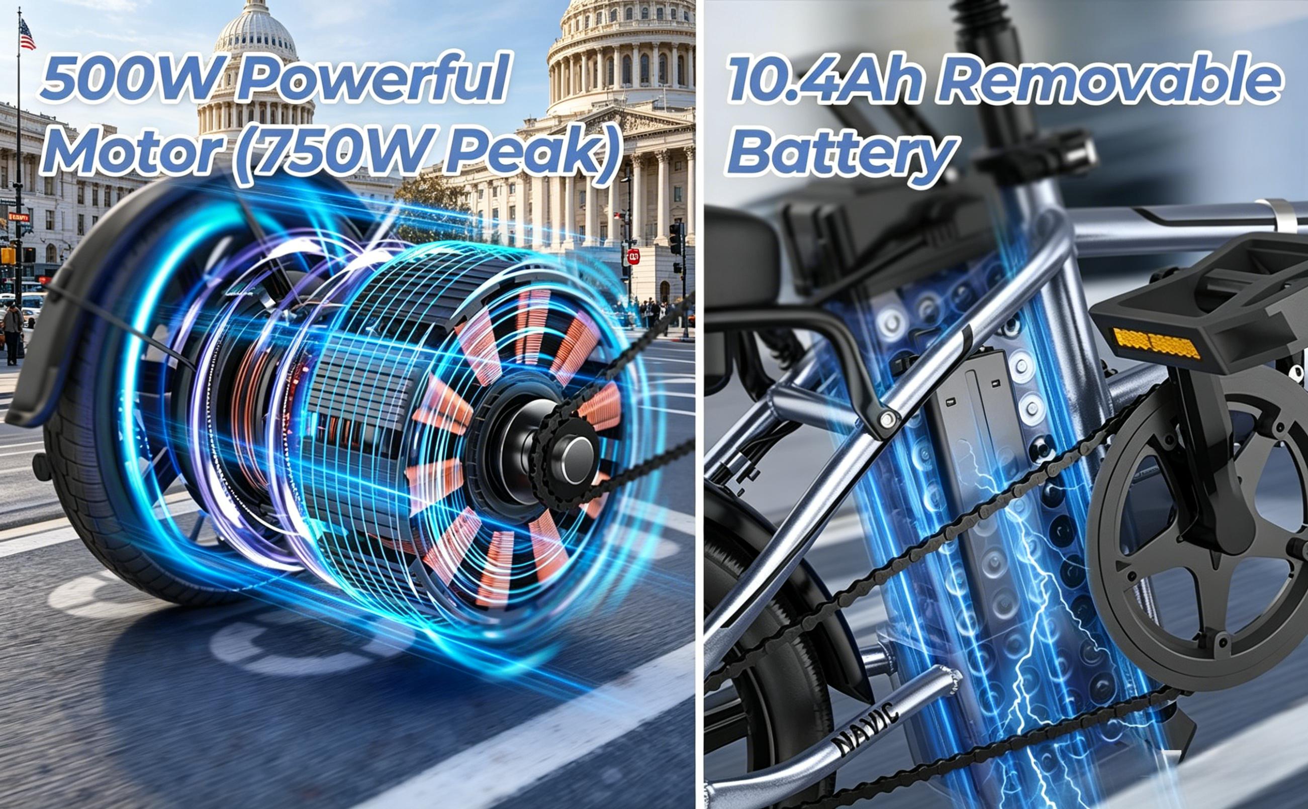 US 14" Foldable Electric Bike for Adults | 750W Peak Motor, 22 MPH Speed | 48V 10.4Ah/15.6Ah Battery, Electric Scooter| with Dual-Seat and Multi-Shock Absorption & Smart APP | With Phone Holder | UL2849 Certified Motor | Nice for Gift & Daily Commutes