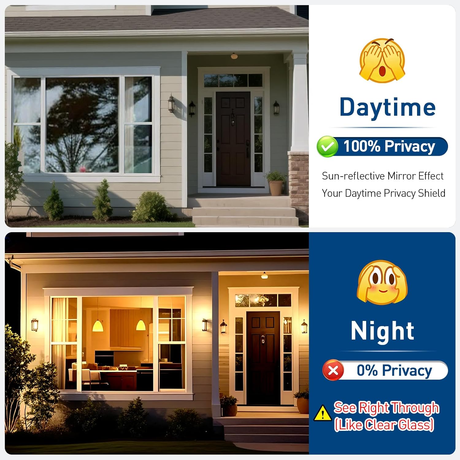 One Way Privacy Window Film with Tools, Window Tint Adhesive Shatterproof Film for Home, Premium PET Heat Control Daytime Reflective Mirror Coverings, Black, 17.5 x 78.7 Inch