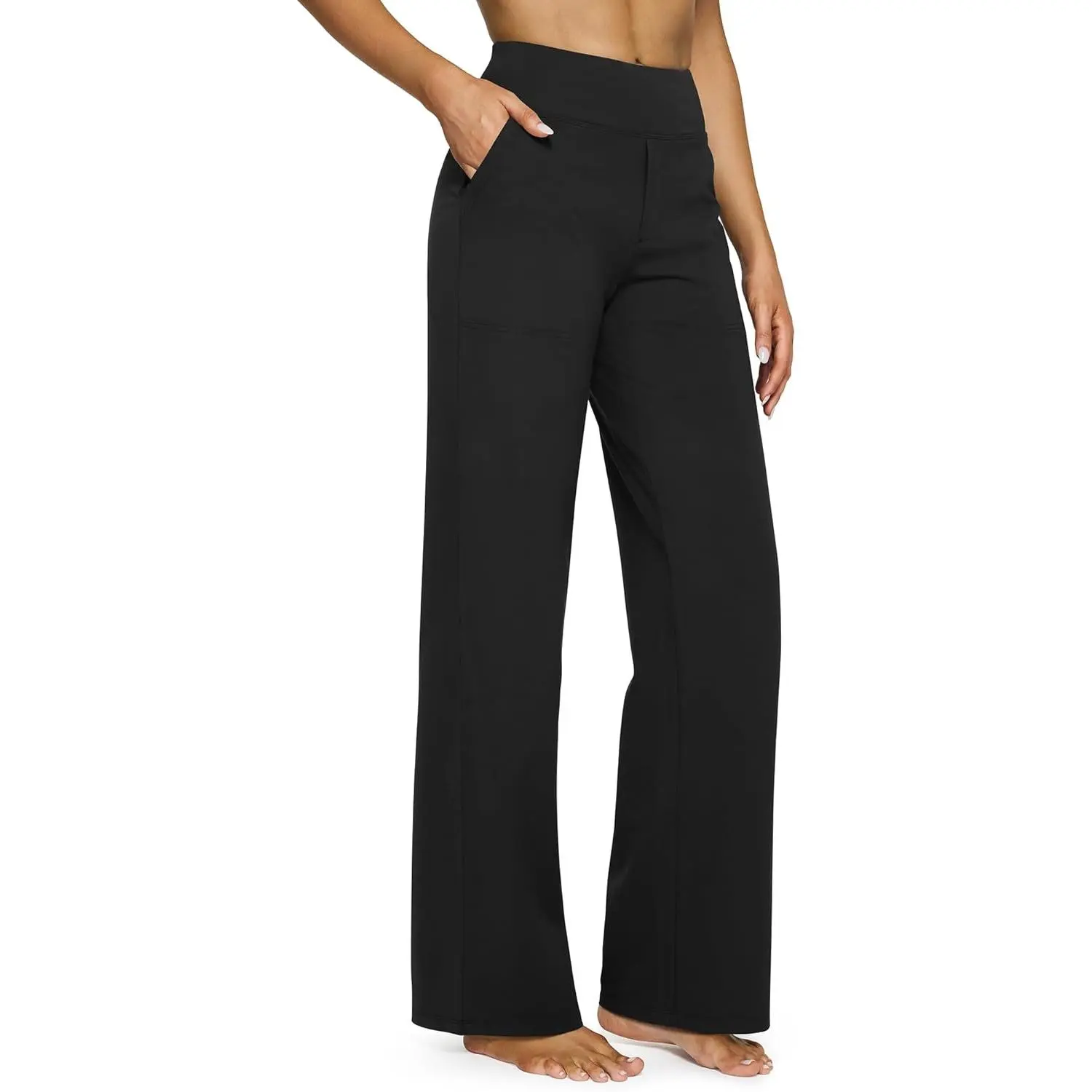Female High-Stretch Solid High-Waisted Sweatpants, Wide-Leg Lounge Bottoms with Pockets for Yoga, Available in Petite, Regular & Tall Sizes