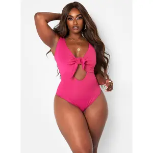 Happy Hour Tie Front Keyhole Swimsuit - Fuchsia