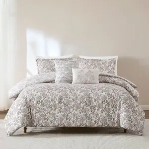 Lush Decor Zara Floral Block Reversible Comforter 5Pc Set - Soft Microfiber, Medium Weight Polyfill, OEKO-TEX Certified, Machine Washable