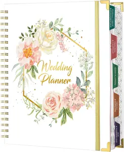 Wedding Planner - Wedding Planner Book and Organizer for the Bride with 5 Tabbed Sections, 9" x 11.9", Hardcover with Metal Corner + 5 Inner Pockets + Sticker + Elastic Closure Band - Floral