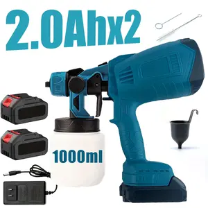 Cordless Paint Sprayer Gun with 2 Batteries, 1000ml, 3 Spray Modes & 3 Nozzles, 21V HVLP Adjustable Flow Paint Sprayer for Home Interior Exterior, Furniture Walls Doors DIY Projects