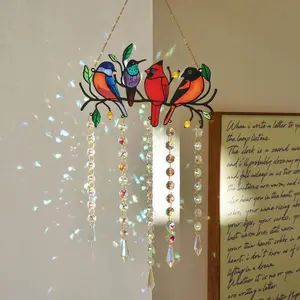 Bird & Branch Design Sun Catcher, Artificial Crystal Sun Catcher, Hanging Ornament for Home Decor, Festive & Party Supplies, Hangable