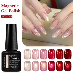 MEET ACROSS 7pcs Cherry Red Plum Cat's Eye Gel Set, Super Bright Ruby Magnetic UV Gel, High Saturation Lasting Shining Cat's Eye Nail Salon Essential Female Festival Gift Polish Nail Art Manicure DIY Soak Off Gel
