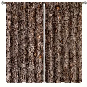2pcs Brown Tree Bark Curtains, Retro Rustic Country Old Trunk Wood Style Window Door Curtains for Bedroom Kitchen Living Room Home Decor