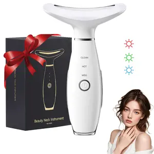 3 Color LED Light Modes Neck & Face Massager, Rechargeable Vibrating Massage Heating Massager, Skin Care Double Chin Neck Beauty Instrument