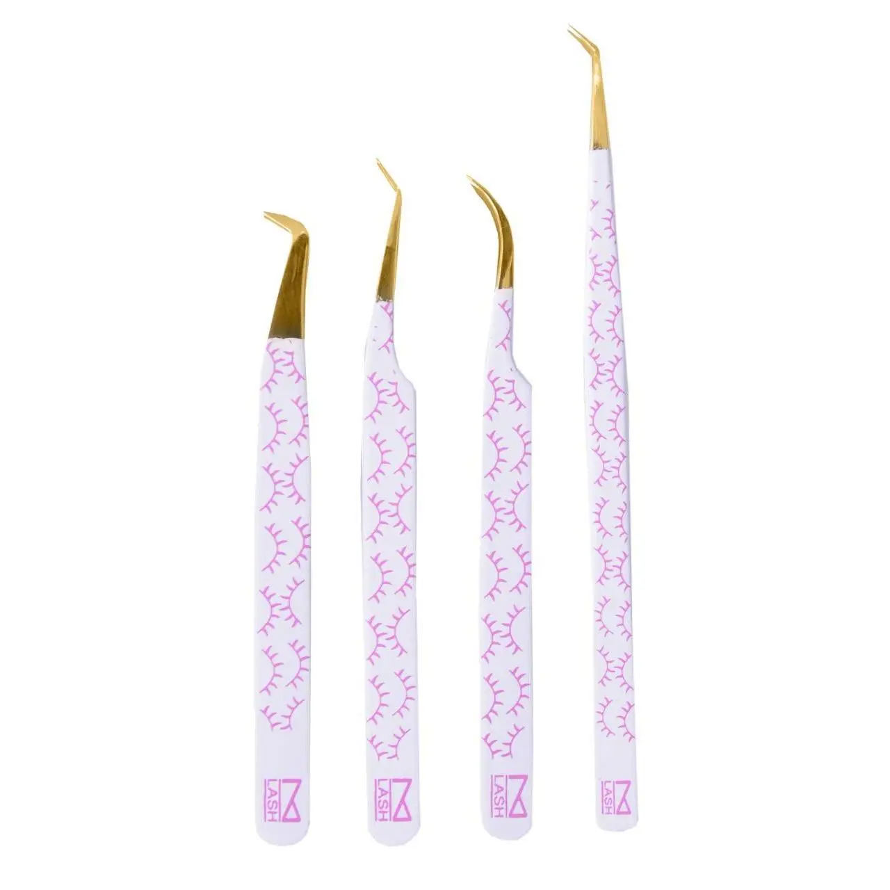 M LASH Tweezers for Eyelash Extensions (Set of 4) - Professional Lash Extension Tweezers - Fiber Tip, Japanese Steel, Diamond Grip Eyelash Extension Tweezer (WP-SET)