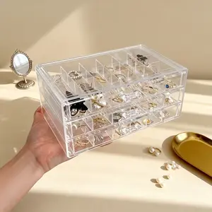 Three-Layer 72-Compartment Jewelry Box with Lid, Plastic Container for Earrings, Necklaces, Bracelets, Crafts, Seeds, Large Capacity Drawer Organizer, Dustproof Plastic Organizer