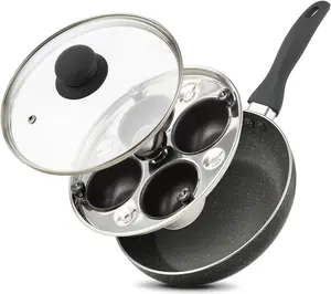 Eggssentials 2 IN 1 Egg Pan & Egg Poacher Pan, Nonstick Fry Pan Poached Egg Maker and Frying Skillet, Poached Egg Poacher with Spatula, 4 Cups - Breakfast Frying Nonstick Pan with Glass Lid | Aluminium  | Frying Pan | Cooking Pan | Cookware | Stainless.