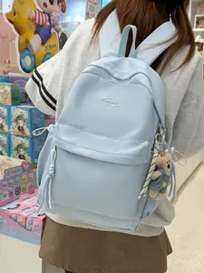 1pc  Backpack, solid color, women's backpack, zipper closure, free pendant, fashionable, versatile, casual, simple, suitable for students, campus, school, commuting, shopping, women's backpack