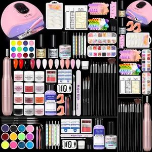 Complete Acrylic Nail Starter Kit with LED Lamp, 12 Colors Powder Acrylic Liquid Base/Top Coat Primer Electric Drill – DIY Nail Art Tools for Home & Salon, Manicure, Nail Care