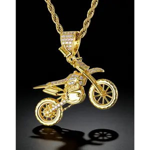 Moissanite Motorcycle Pendant Necklace for Men Hip Hop Trendy Aesthetic Affordable Biker Jewelry Statement Chain Gift