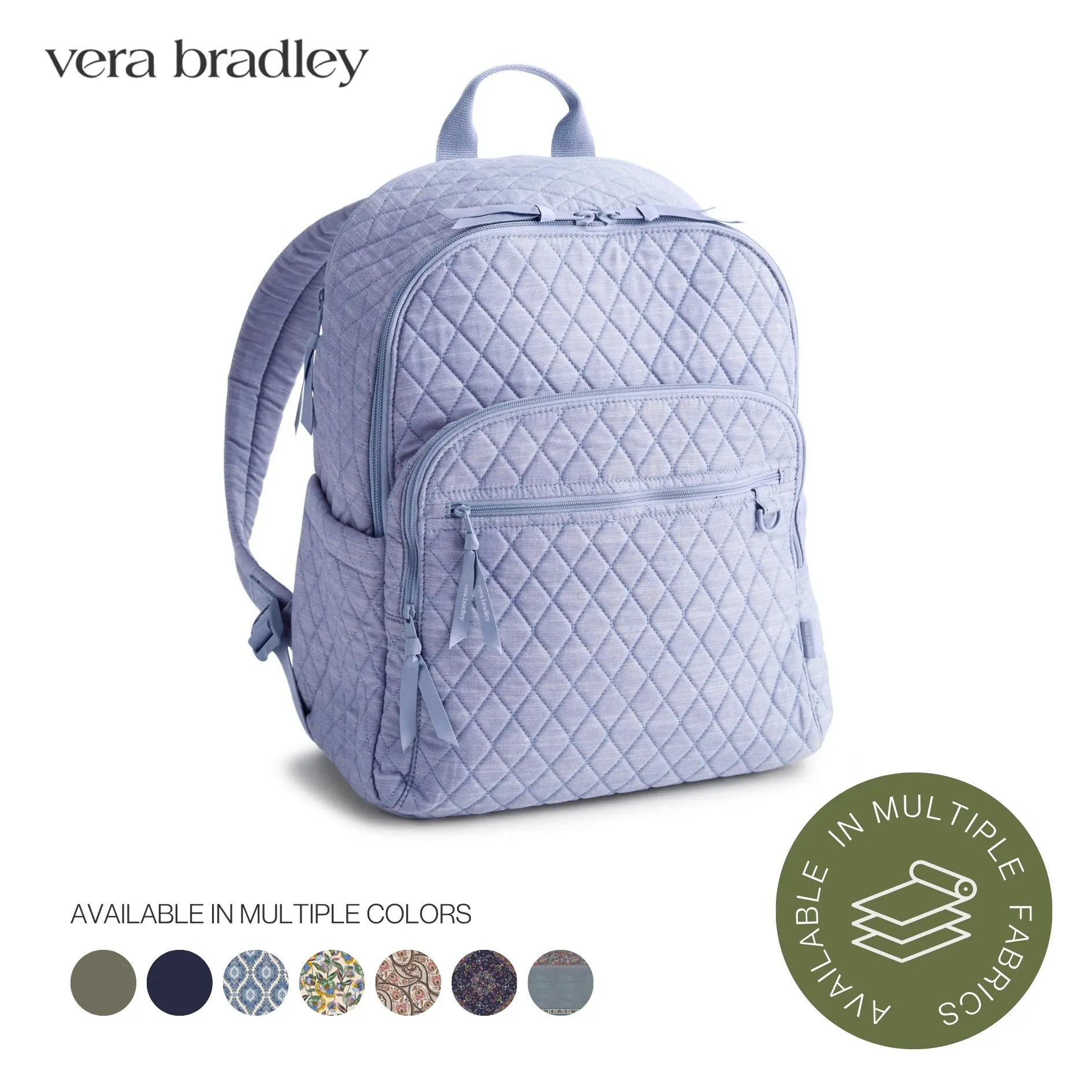 Vera Bradley Bancroft Backpack | 15" Laptop Travel Backpack in Multiple Fabrics, Colors & Patterns with Trolley Sleeve