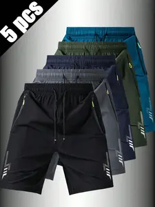 5-Pack Quick Dry 5 Inch Shorts, Summer Breathable Athletic Casual Shorts