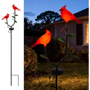 Solar Garden Stake Lights Outdoor Decor, Red  Solar Lights for Outside,Christmas Grave Decorations for Patio Yard Porch Pathway Lawn Ornaments, Memorial Gifts for Women