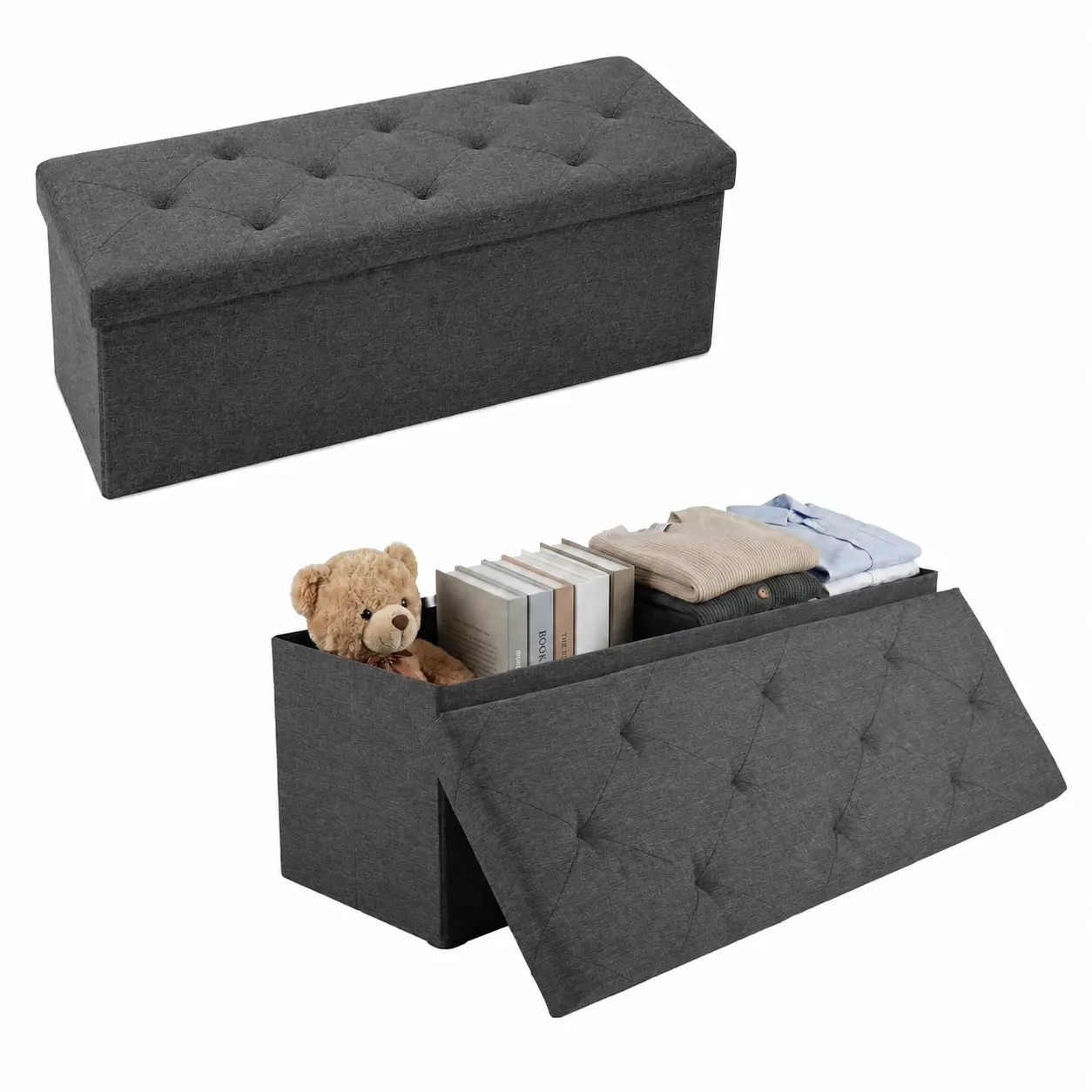 [Summer Deal] Storage Ottoman Bench, Folding Ottoman Stool, Storage Chest, End of Bed Bench with Seating for Bedroom, Living Room Toy Box Footrest Furniture Durable Comfortable Sturdy Interior