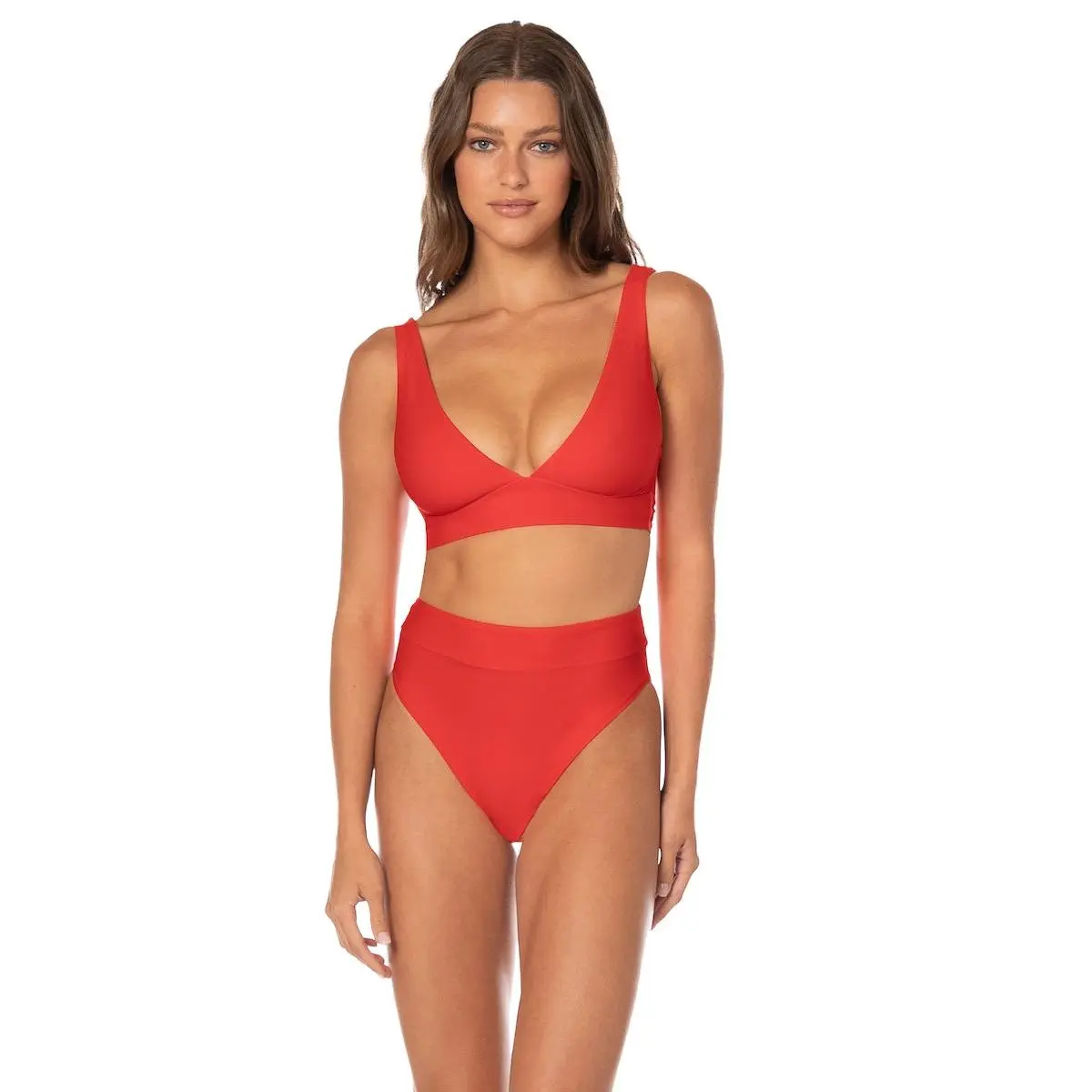 Maaji Red Camelia Allure Long Line Triangle Bikini Top