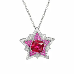 Red Ruby Five-Pointed Star Diamond Pendant Necklace for Women — Fashionable, Elegant, Suitable as a Birthday Gift, Graduation Party Gift, or Mother’s Day Gift