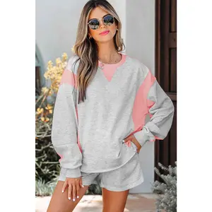 Women's Light Grey Pullover Shorts Set for Casual Wear - Breathable Cotton, High-Quality Fabric, Stylish Design, Comfort Fit, Perfect for Any Occasion, Aesthetic Chic Clothes, Ideal for Everyday Outfit