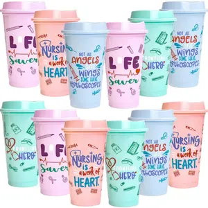 Fancy Land Nurse Appreciation Cups Reusable Plastic Cups with Lids 16 Ounces Coffee Cups Thank You Nurse Gifts Set for Graduation Nurses Week Hospital Staff Party Decorations 16 Pack