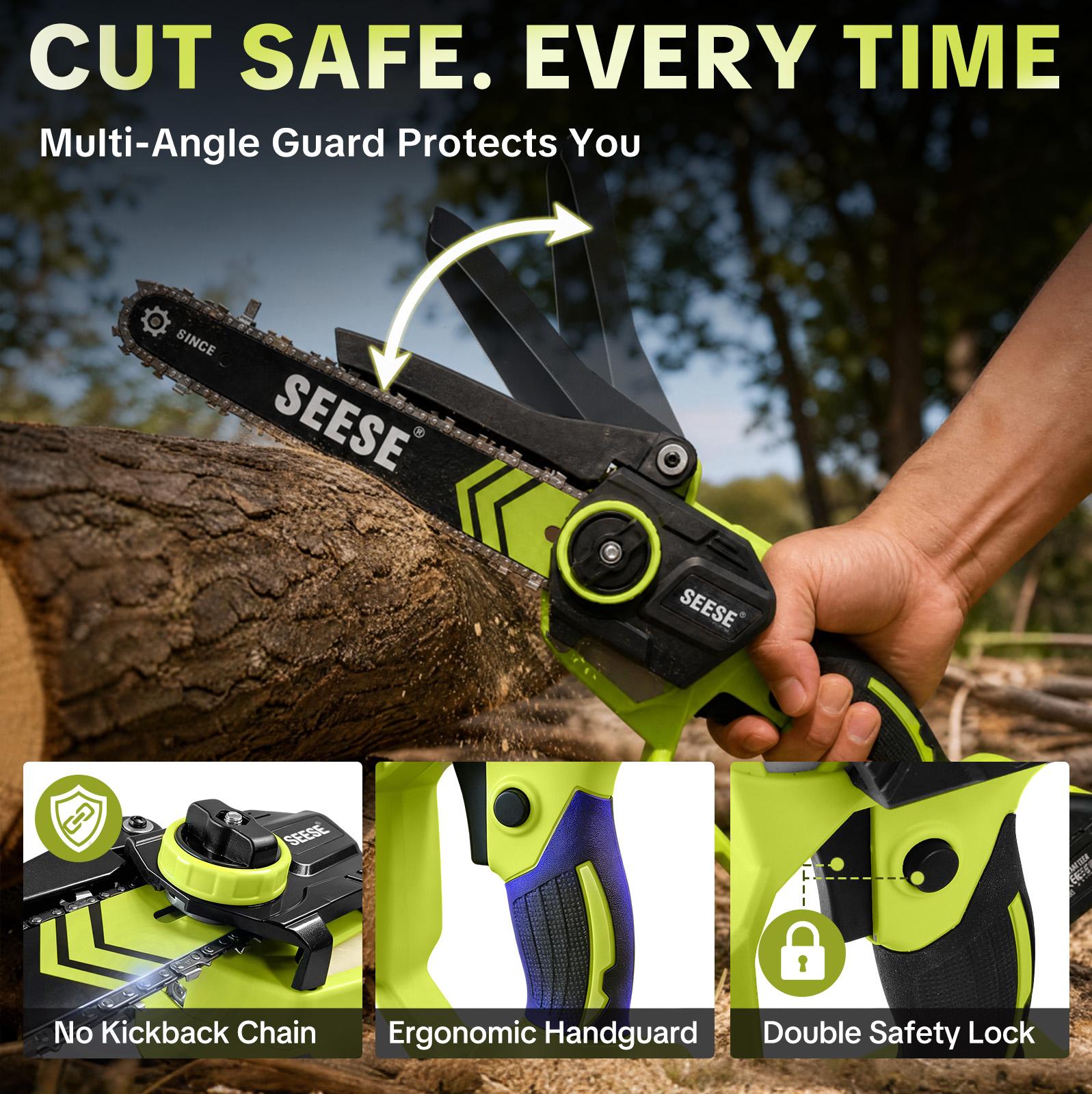 SEESE Brushless Mini 8"ChainSaw Oil System- Portable Electric Cordless Saw for Wood Cutting, Batteries (000mAh) ,Pruning, Gardening, Camping - Suitable for Seniors, Women Holiday gifts