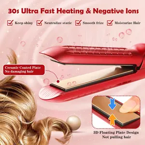 Air Hair Straightener,Hair Curler 2 in 1,360° Airflow Curling Flat Iron, with Cooling Air Vents to Lock in Style,3D Floating Plate,15S Fast Heat-Up,Lightweight & Dual Voltage for Travel,Christmas gift