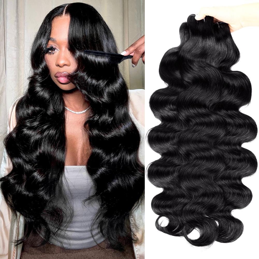 15A Upgraded 100% Premium Raw Human Hair Bundles With 2x6 Lace Closure Body Wave Virgin Human Hair Bundles Straight Hair Quick Weave Salon Quality Human Hair Bundles for Sew in Brazilian Hair Extensions