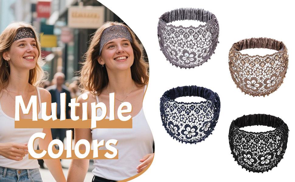 Women's Elegant Lace Floral Rhinestone Beaded Wide Headbands | HairTok CoquetteTok VintageTok OldMoneyAesthetic Non Slip Elastic Back Head Wraps | Fashion Hair Accessories for Daily Party Wedding Bridal Bridesmaid Outfits